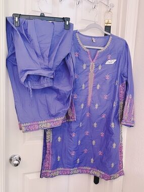 Purple Embroidered Long-Sleeve Women's Dress